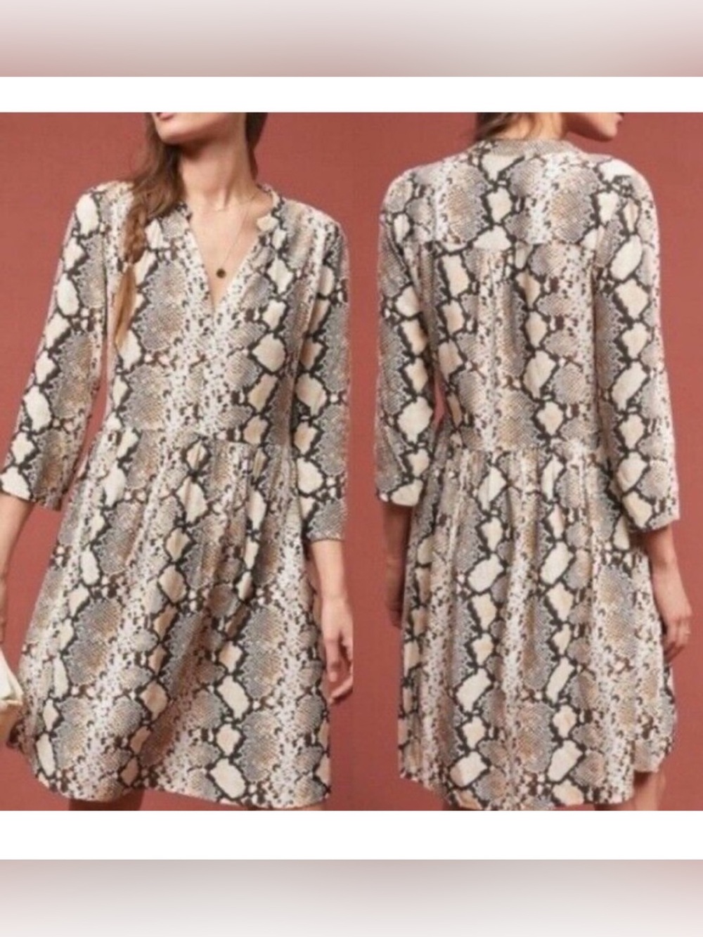 Maeve Anthropologie Snake Python Print Shift Dress Medium Boho Flowy